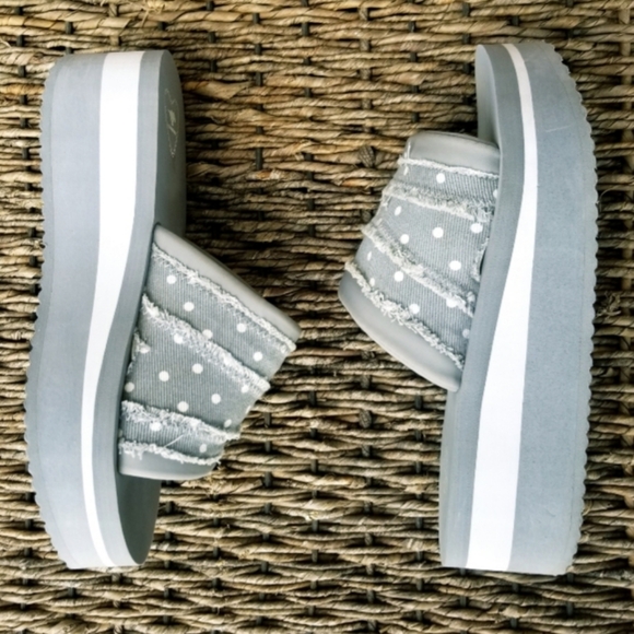 Rocket Dog Hilo GRAY Cotton Platform  Wedge Sandals  (Size 9) Summer Slide shoes - Picture 4 of 8